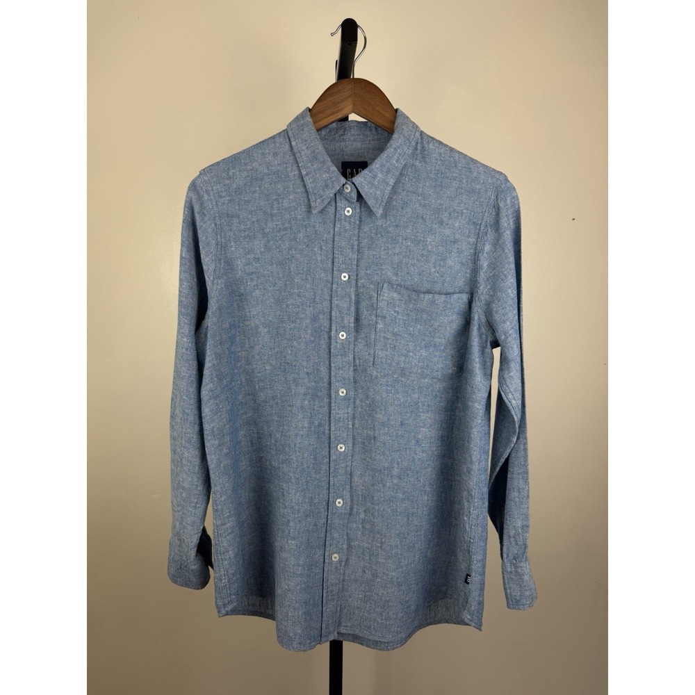 Gap Blue Linen Blend Button Up Shirt Mens S Essentials Preppy Minimalist